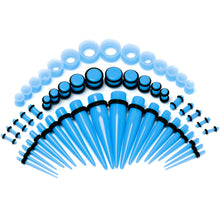 Load image into Gallery viewer, 14G to 1/2 Blue Acrylic 54 Piece Ear Stretching Kit with Jojoba Oil
