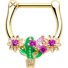 Load image into Gallery viewer, 16G 5/16 Pink CZ Gem Gold Tone Floral Cactus Cartilage Clicker
