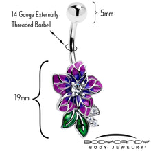 Load image into Gallery viewer, Clear CZ Gem Flower Purple Belly Ring
