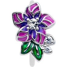Load image into Gallery viewer, 20G 5/16 Clear CZ Gem Flower Purple Nose Hoop
