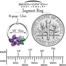 Load image into Gallery viewer, 16G 3/8 Clear CZ Gem Flower Purple Hinged Segment Ring
