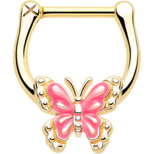 Load image into Gallery viewer, 16G 5/16 Gold Tone Butterfly Pink Splash Cartilage Clicker
