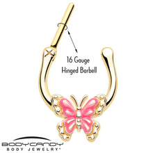 Load image into Gallery viewer, 16G 5/16 Gold Tone Butterfly Pink Splash Cartilage Clicker
