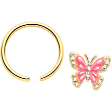 Load image into Gallery viewer, 16G 3/8 Gold Tone Butterfly Pink Splash BCR Captive Charm Ring
