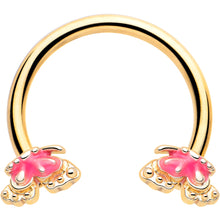 Load image into Gallery viewer, 16G 3/8 Gold Tone Butterfly Pink Splash Horseshoe Circular Barbell
