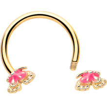 Load image into Gallery viewer, 16G 3/8 Gold Tone Butterfly Pink Splash Horseshoe Circular Barbell
