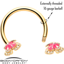Load image into Gallery viewer, 16G 3/8 Gold Tone Butterfly Pink Splash Horseshoe Circular Barbell
