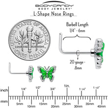 Load image into Gallery viewer, 20G 7mm Butterfly Green Splash L Shape Nose Ring
