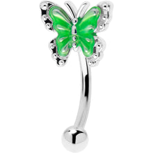 Load image into Gallery viewer, 16G 5/16 Butterfly Green Splash Curved Eyebrow Ring
