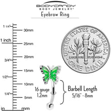 Load image into Gallery viewer, 16G 5/16 Butterfly Green Splash Curved Eyebrow Ring
