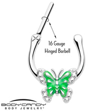 Load image into Gallery viewer, 16G 5/16 Butterfly Green Splash Cartilage Clicker
