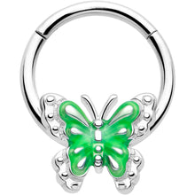 Load image into Gallery viewer, 16G 3/8 Butterfly Green Splash Hinged Segment Ring
