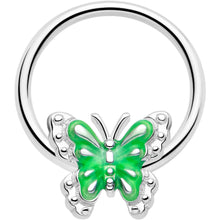 Load image into Gallery viewer, 16G 3/8 Butterfly Green Splash BCR Captive Charm Ring
