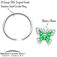 Load image into Gallery viewer, 16G 3/8 Butterfly Green Splash BCR Captive Charm Ring

