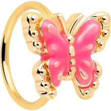 Load image into Gallery viewer, 20G 5/16 Gold Tone Butterfly Pink Splash Nose Hoop
