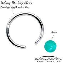 Load image into Gallery viewer, 16G 3/8 Simple Opaque Teal Green Ball BCR Captive Bead Ring
