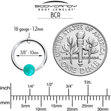 Load image into Gallery viewer, 16G 3/8 Simple Opaque Teal Green Ball BCR Captive Bead Ring
