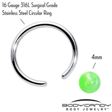 Load image into Gallery viewer, 16G 3/8 Simple Opaque Bright Green Ball BCR Captive Bead Ring
