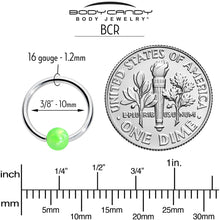 Load image into Gallery viewer, 16G 3/8 Simple Opaque Bright Green Ball BCR Captive Bead Ring
