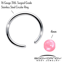 Load image into Gallery viewer, 16G 3/8 Simple Opaque Pink Ball BCR Captive Bead Ring
