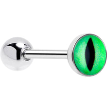 Load image into Gallery viewer, Kitty Green Eye UV Reactive Barbell Tongue Ring
