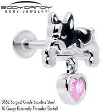 Load image into Gallery viewer, 16G 5/16 Pink Gem Sleepy French Bulldog Dangle Labret Monroe Tragus
