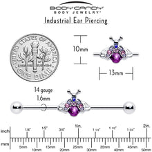 Load image into Gallery viewer, 14G Pink Blue Gem Beautiful Insect Industrial Barbell 38mm
