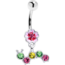 Load image into Gallery viewer, Pink Green Gem Caterpillar Flower Dangle Belly Ring
