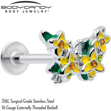 Load image into Gallery viewer, 16G 5/16 Yellow CZ Gem Blooming Butterfly Labret Monroe Tragus
