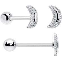 Load image into Gallery viewer, Green CZ Gem Crescent Moon Marbleized Barbell Tongue Ring Set of 4
