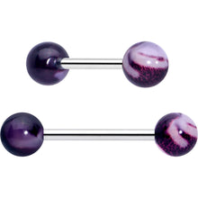 Load image into Gallery viewer, Green CZ Gem Crescent Moon Marbleized Barbell Tongue Ring Set of 4
