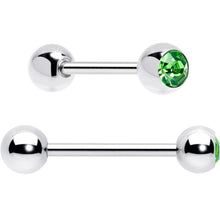 Load image into Gallery viewer, Green CZ Gem Crescent Moon Marbleized Barbell Tongue Ring Set of 4
