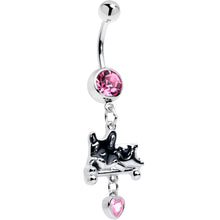 Load image into Gallery viewer, Pink Gem Sleepy French Bulldog Dangle Belly Ring
