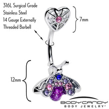 Load image into Gallery viewer, Pink Purple Gem Spiderweb Heart Love Insect Double Mount Belly Ring

