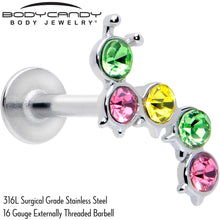 Load image into Gallery viewer, 16G 5/16 Green Pink Gem Caterpillar Labret Monroe Tragus
