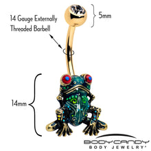 Load image into Gallery viewer, Clear CZ Gem Gold Tone Anodized Colorful Tree Frog Belly Ring
