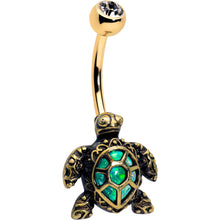 Load image into Gallery viewer, Clear CZ Gem Gold Tone Anodized Sea Turtle Style Belly Ring
