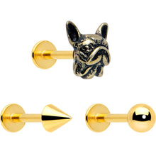 Load image into Gallery viewer, 16G French Bulldog Flat Back Earring Set Internally Threaded 3 Pack

