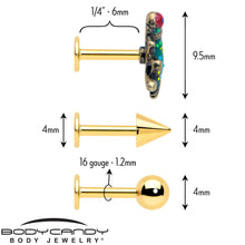 Load image into Gallery viewer, 16G Frog Flat Back Earring Set Internally Threaded 3 Pack
