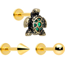 Load image into Gallery viewer, 16G Sea Turtle Flat Back Earring Set Internally Threaded 3 Pack

