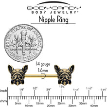 Load image into Gallery viewer, 14G 5/8 Gold Tone Anodized French Bulldog Barbell Nipple Ring Set
