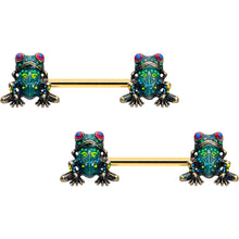 Load image into Gallery viewer, 14G 5/8 Gold Tone Anodized Colorful Tree Frog Nipple Ring Set
