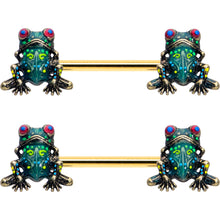 Load image into Gallery viewer, 14G 5/8 Gold Tone Anodized Colorful Tree Frog Nipple Ring Set
