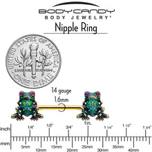 Load image into Gallery viewer, 14G 5/8 Gold Tone Anodized Colorful Tree Frog Nipple Ring Set
