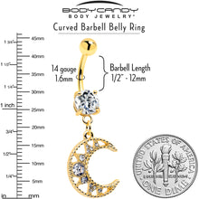 Load image into Gallery viewer, Clear CZ Gem Gold Tone Anodized Crescent Moon Glam Dangle Belly Ring
