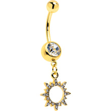 Load image into Gallery viewer, Clear CZ Gem Gold Tone Anodized Open Sun Dangle Belly Ring
