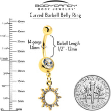 Load image into Gallery viewer, Clear CZ Gem Gold Tone Anodized Open Sun Dangle Belly Ring

