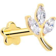 Load image into Gallery viewer, 16G 1/4 CZ Gem Leaves Gold PVD Medical Grade Titanium Reversible Flat Back Earring
