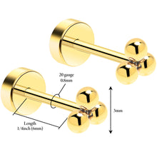Load image into Gallery viewer, 14k Yellow Gold Plated 3mm Trinity Ball Flat Back Stud Earrings - 1 Pair
