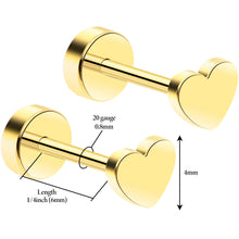 Load image into Gallery viewer, 14k Yellow Gold Plated 4mm Heart Flat Back Stud Earrings - 1 Pair
